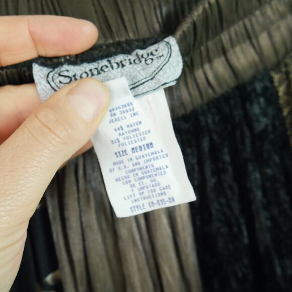 Vintage Medium Midi Skirt Whimsigoth Mixed Media Velvet Crinkle grunge 90s - Picture 7 of 8